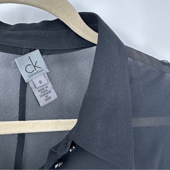 $11SALE!!! ck Calvin Klein Silk Black Sheer Blouse Size 8 - Picture 5 of 9